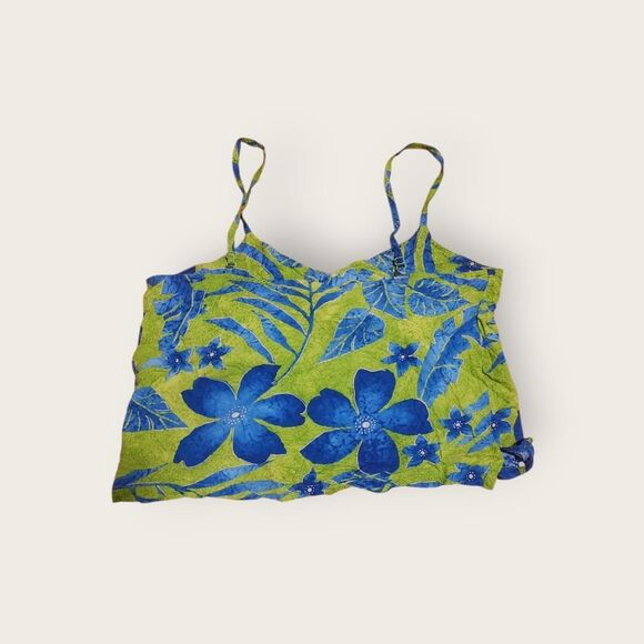 Vintage Y2k Jams World green and blue tropical floral print cropped tank top - Picture 2 of 4